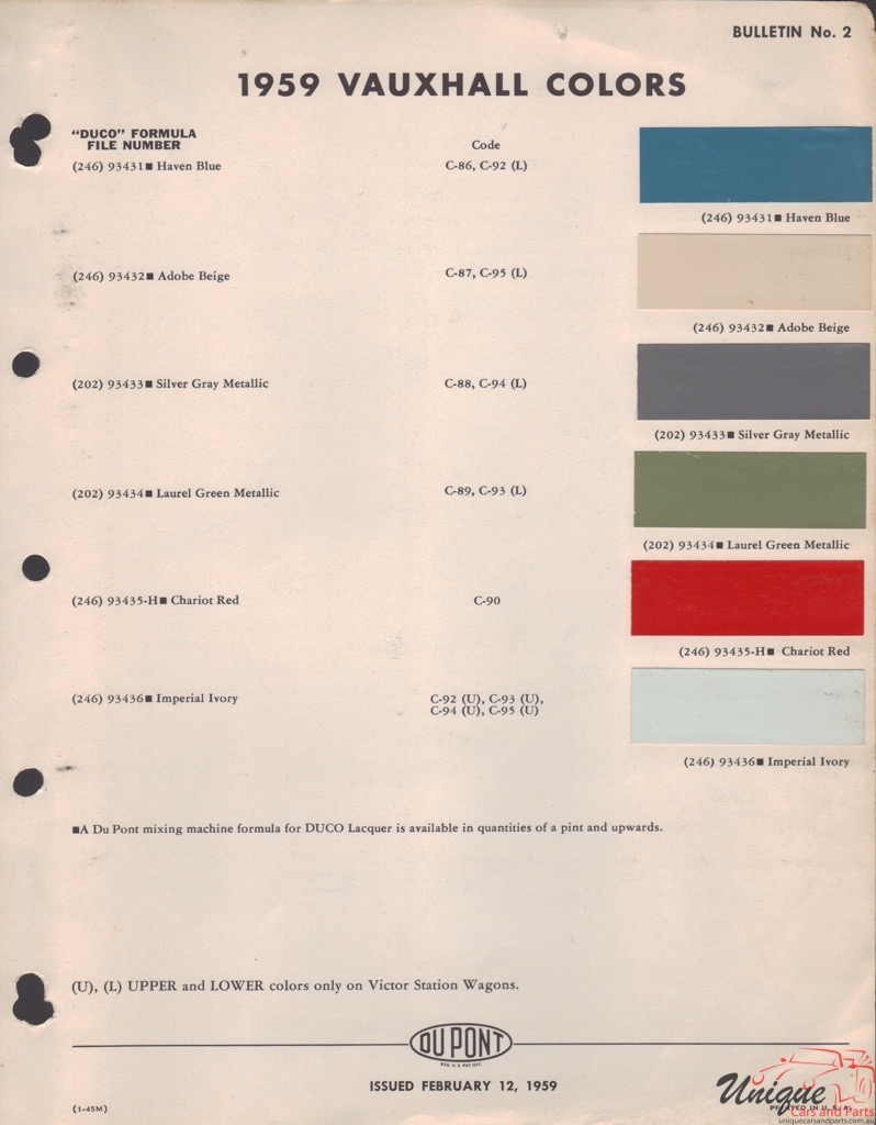 1959 Vauxhall Paint Charts DuPont 1